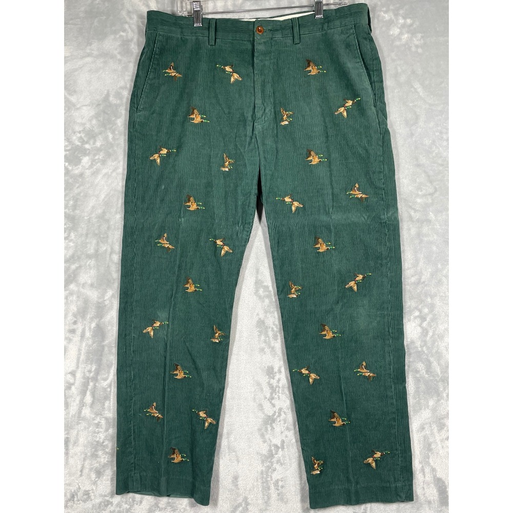 Polo Ralph Lauren Mens Green Corduroy Mallard Duck Embroidered Pants 36x30